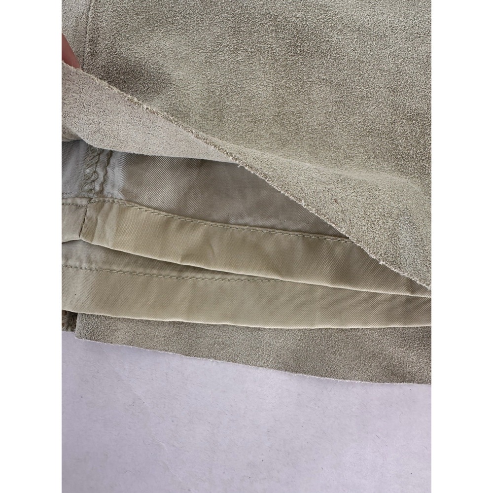 Banana Republic Genuine Leather Skirt Sage Green A-Line Suede Finish Y2K Size 6 - Picture 5 of 6